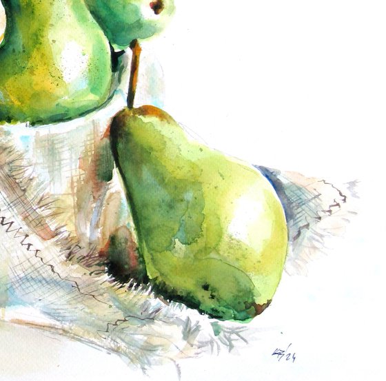 Sill life with green pears