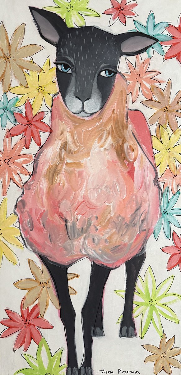 Surrealistic Botanical Acrylic Painting By Daria Borisova, 18 X 36, Lucky Girl, Original Artwork