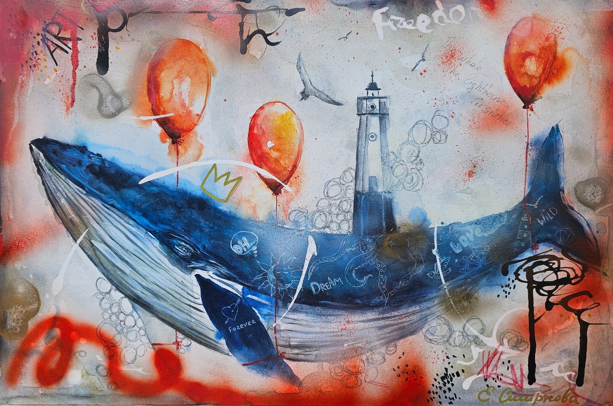 Impressionistic Animal Painting By Evgenia Smirnova, 24 X 16, Urban Whale, Original Artwork