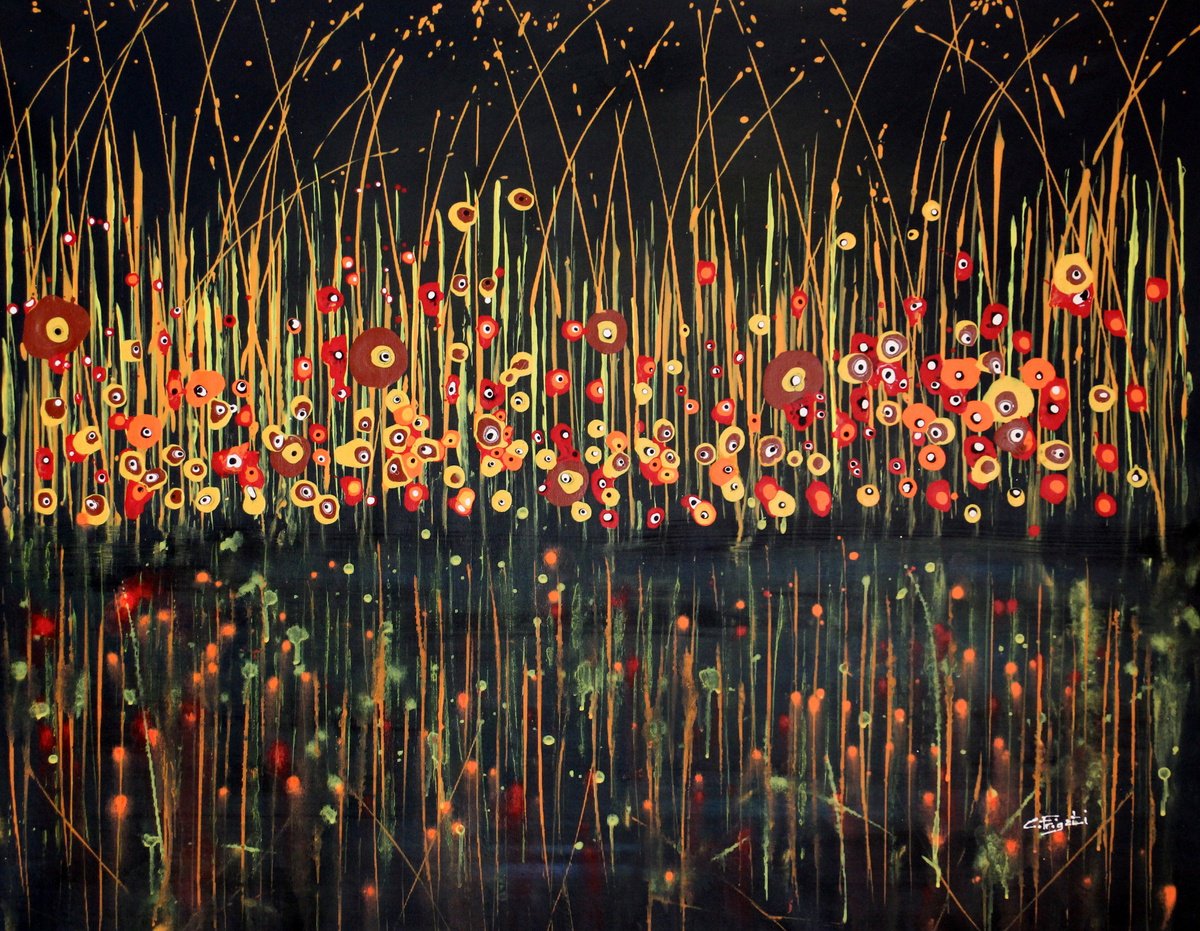 Organic Botanical Acrylic Painting By Cecilia Frigati, 41 X 32, Technicolor Dream #36, Original Artwork