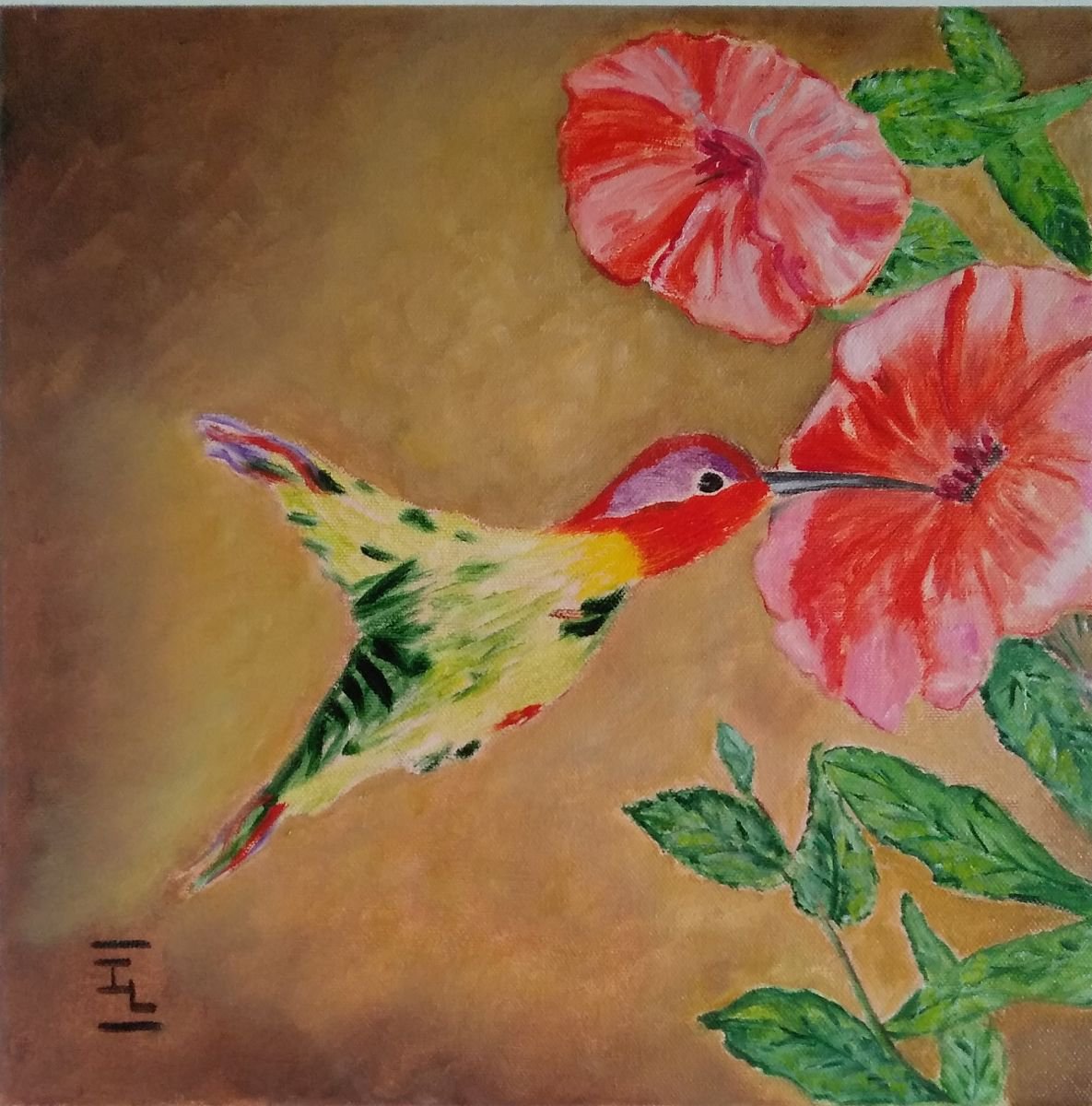 Hamming bird 2 and hibiscus by Isabelle Lucas