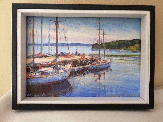 Moored boats (5x7x0.1'') (framed 9x7x1")