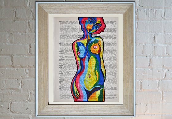 Picasso Women - Collage Art on Large Real English Dictionary Vintage Book Page