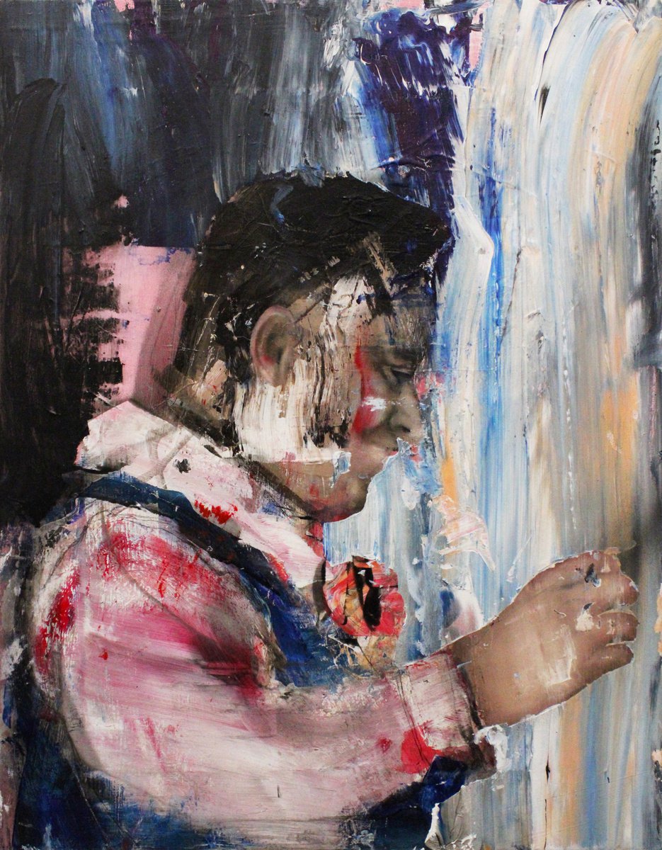 Expressive Portrait Oil Painting By Milos Hronec, 20 X 26", Beautiful Little Moments, Original Artwork