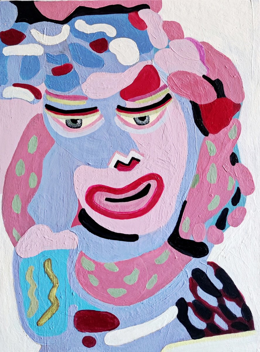 Urban And Pop Portrait Oil Painting By Chrissy Guest, 12 X 16, Two Faced, Original Artwork