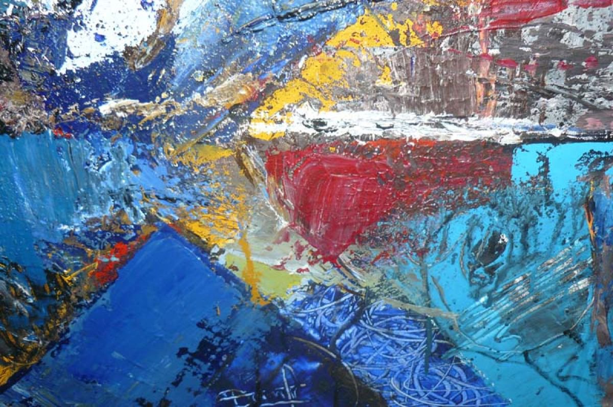 Abstract Landscape Acrylic Painting By Jacques Donneaud, 36 X 29, Ship, Sea And Sky, Original Artwork