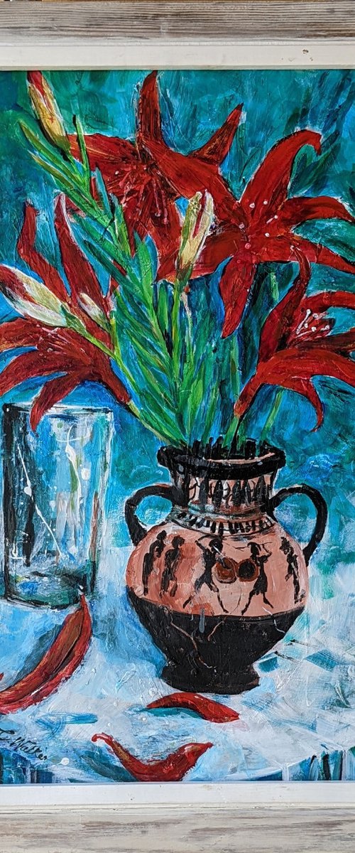 Greek Vase, Roman Glass, French Lilies by Chris Walker