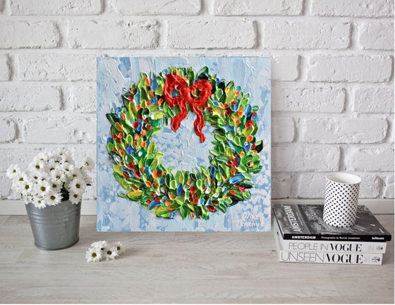 Christmas Wreath on Blue