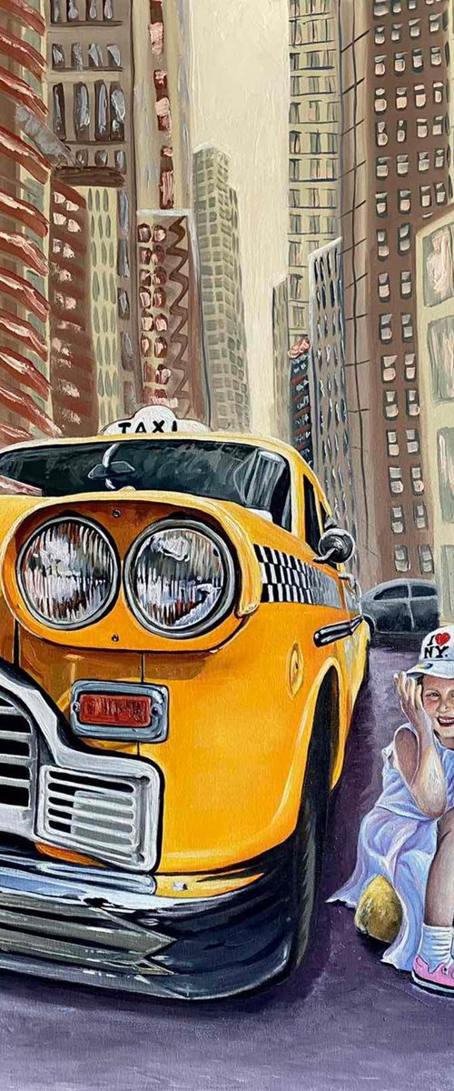 COMMISSION COSTUME ARTWORK : Taxi and girl at New York street by Elena Adele Dmitrenko