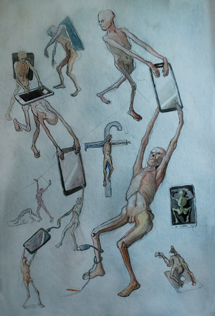Surrealistic Watercolour , The Age Of Social Media By Nikola Ivanovic, 12 X 18, Artwork For Sale On Artfinder
