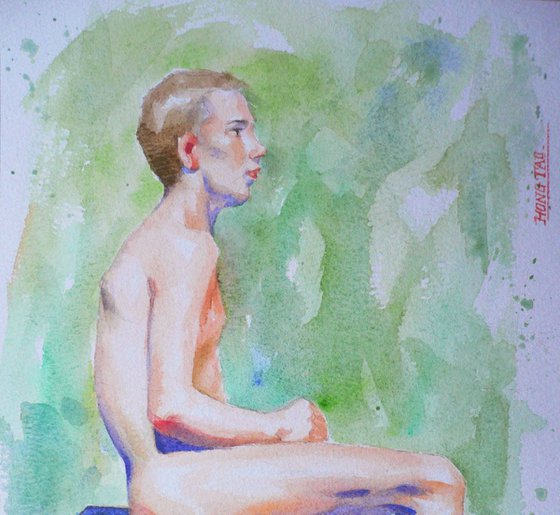 watercolor painting  nude boy  #17512