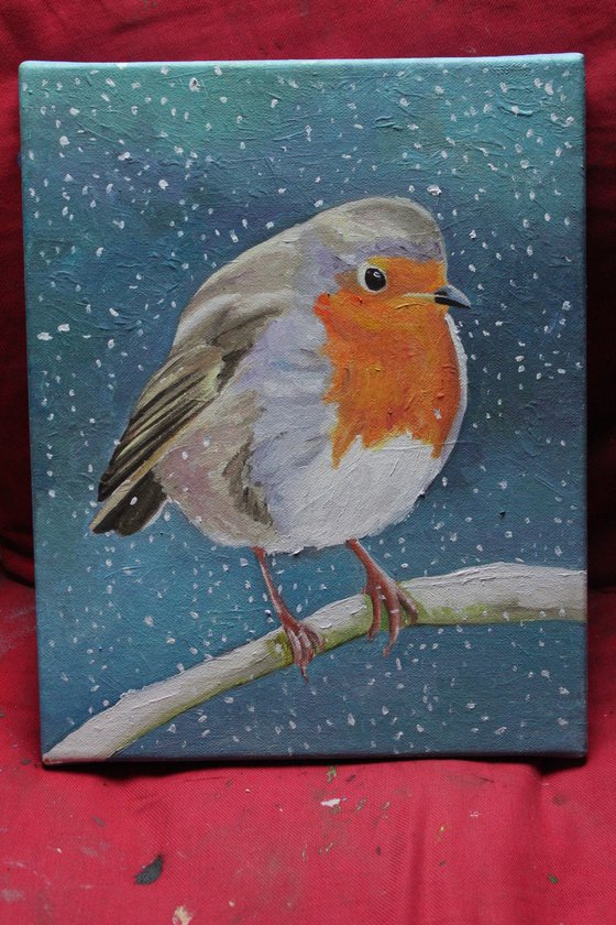 Robin In The Falling Snow