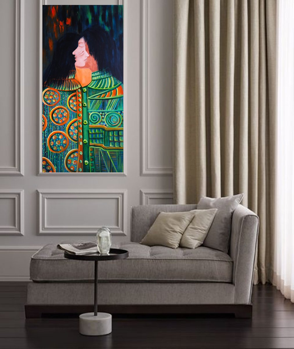 Impressionistic Portrait Acrylic Painting By Danijela Dan, 20 X 39, Do They Really Kiss?, Original Artwork