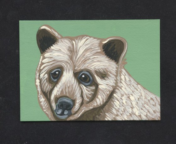 ACEO ATC Original Miniature Painting Kermode Spirit Bear Wildlife Art-Carla Smale