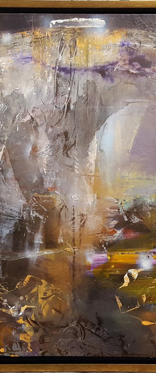 Large framed acrylic abstract landscape mindscape lightscape The night secret gardens by O KLOSKA by Kloska Ovidiu