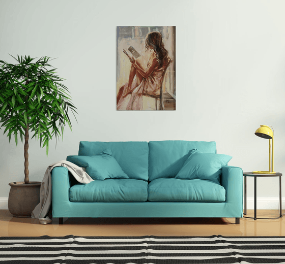 " WINDOW WITH BOOK LOVER GIRL "