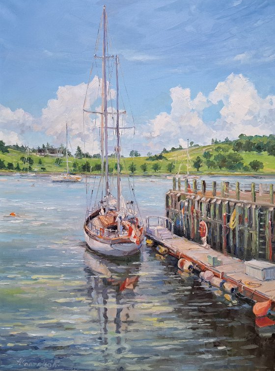 Mooring line  (18x24x0.7"), original, one of a kind, oil on canvas painting