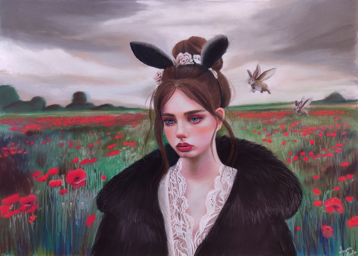 Surrealistic Portrait Pastel Drawing By Laura Muolo, 28 X 20", The Whispered Desire, Original Artwork