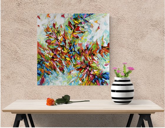 Flower burst - Original Abstract Floral Painting, Palette knife Art, Textured Wall Art Canvas