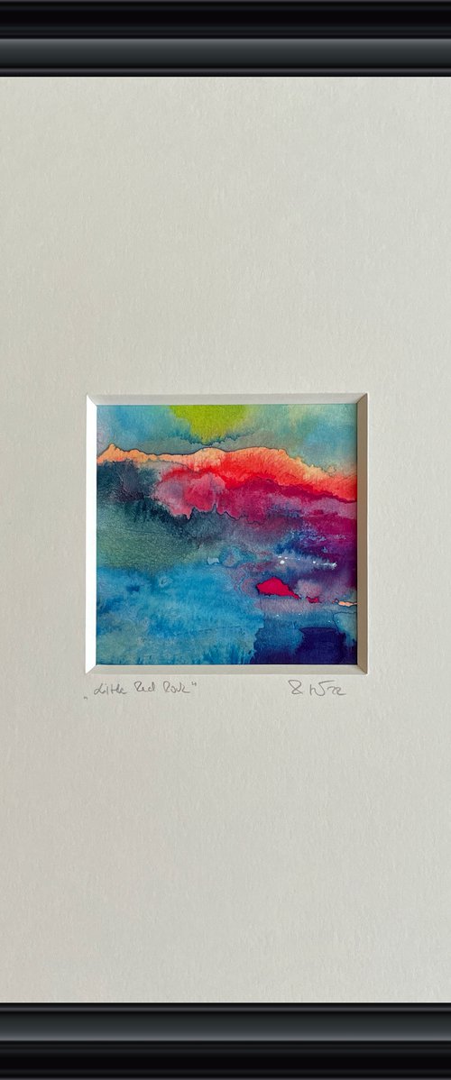 Little Red Rock  I  Seascape Miniature Watercolor by Gesa Reuter