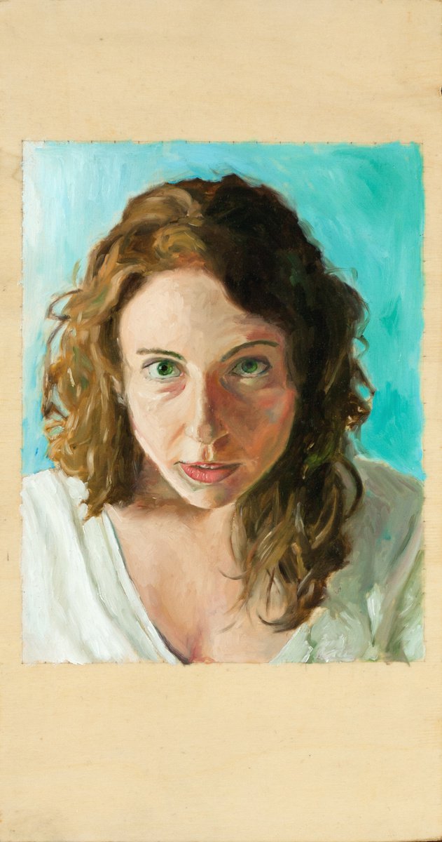 Expressive Portrait Oil Painting By Paolo Borile, 7 X 14", Alessia N.3 - Faces, Original Artwork