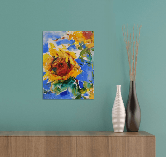 Sunflowers on blue | Yellow and blue | Bouquet a la prima.