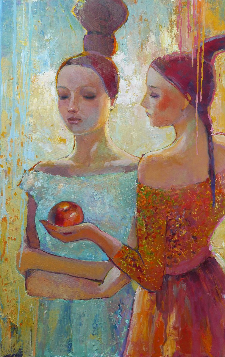 Girls with an apple by Olga Rikun