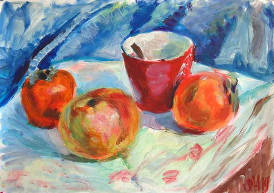 Cup and fruits