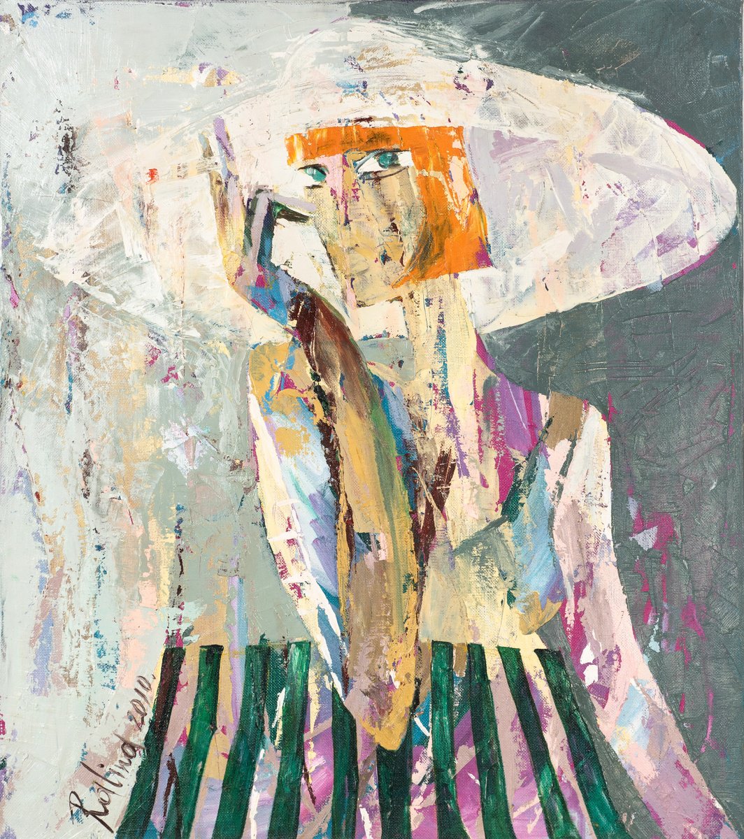 Impressionistic Portrait Oil Painting By Yelena Ralina, 31 X 35", Do We Know Each Other?, Original Artwork