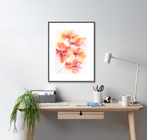 Red flowers, bright floral wall art