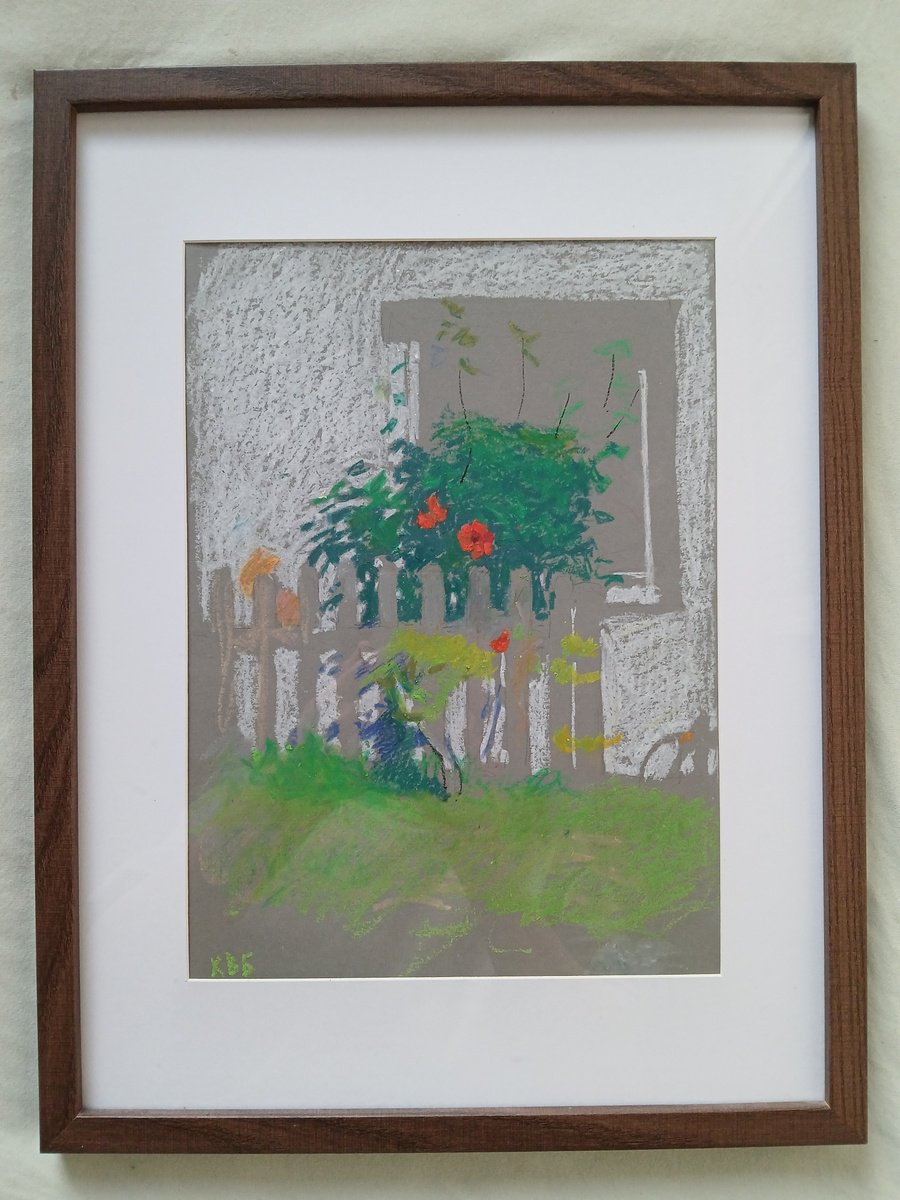 Graphic Botanical Pastel Drawing By Vasyl Koval, 13 X 17", In The Courtyard, Original Artwork