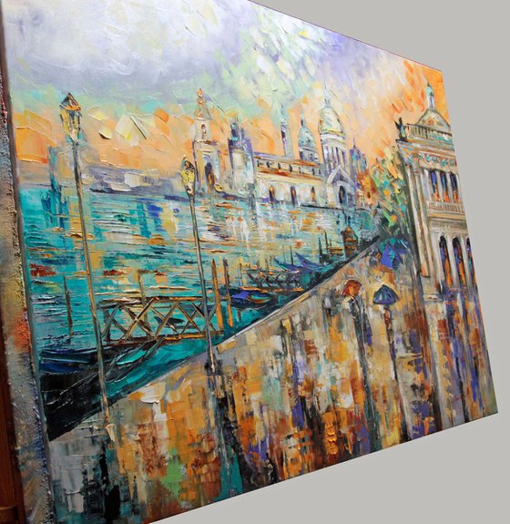 Sunset Reflections Landscape Venice Oil Painting City