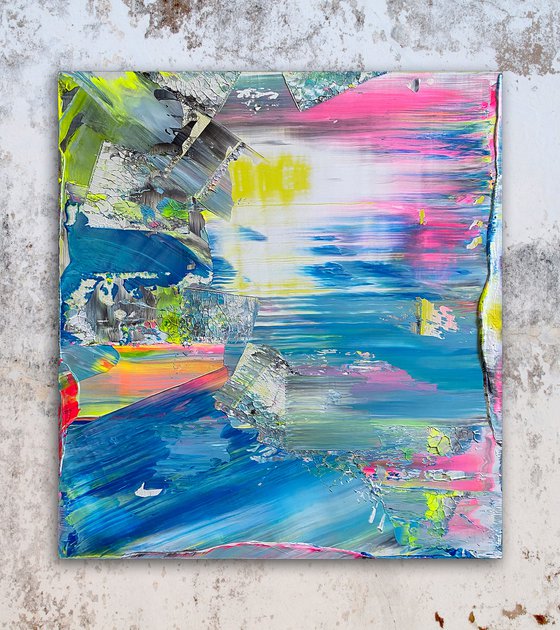 "Like, Everything's Connected Man" - Original PMS Abstract Acrylic Painting On Reclaimed Wooded Desk Panel - 24" x 27"