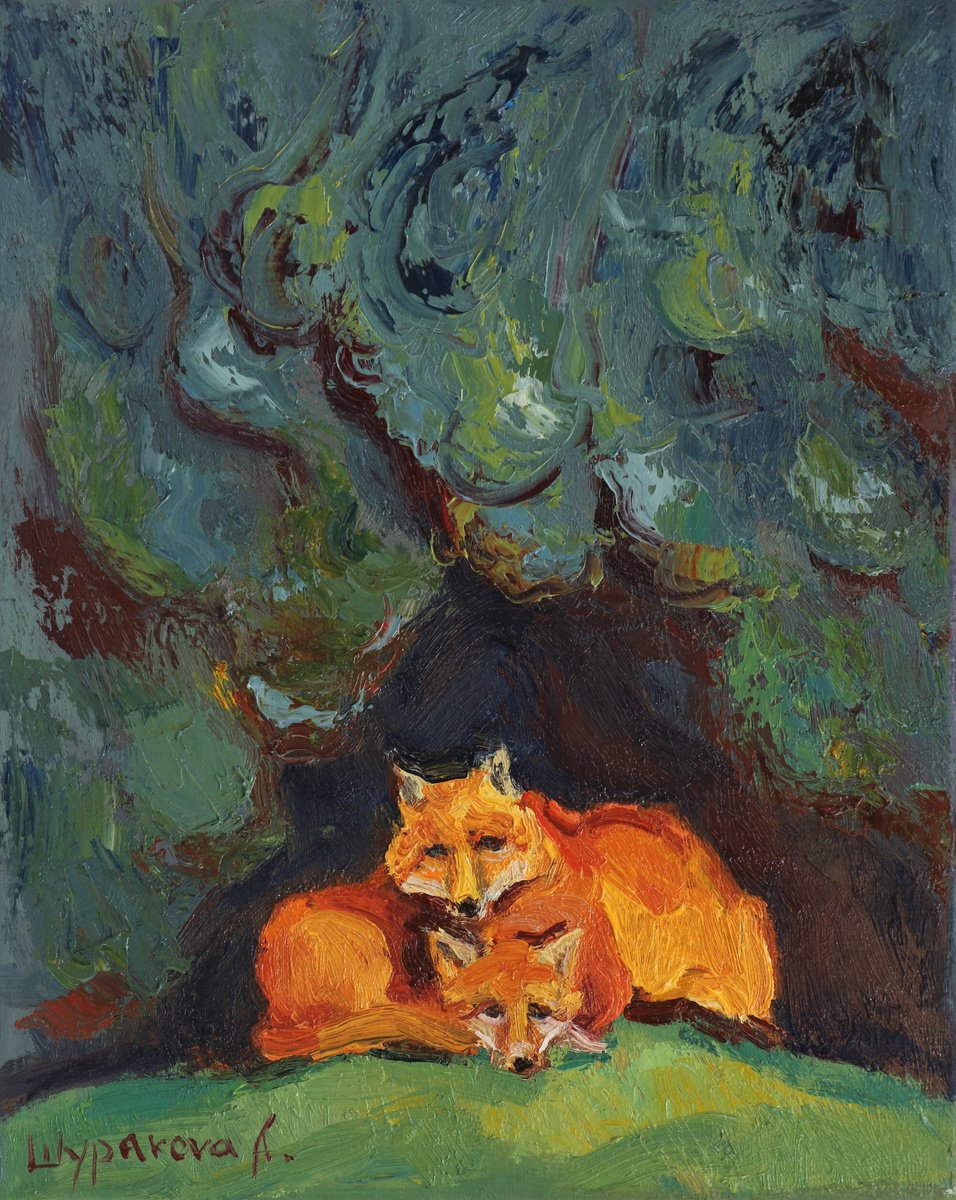 Foxes in a hole by Anna Shurakova