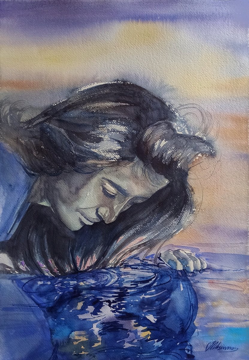 In the shadow of the mind (Part 1) - original watercolor on a large-sized painting by Olena Koliesnik