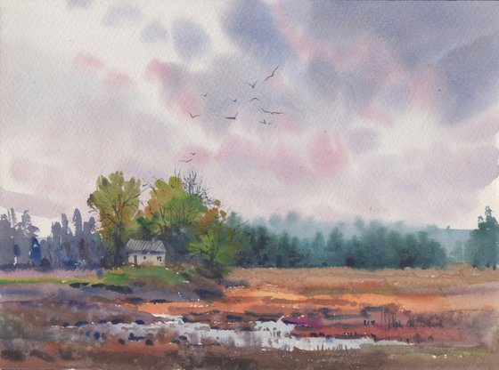 Landscape painting watercolor