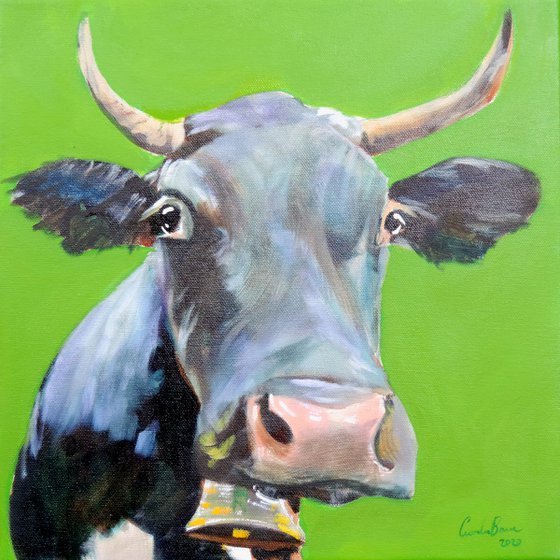 Cow painting green background