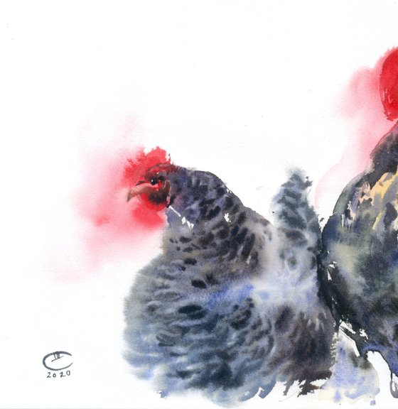 Rooster and hen.