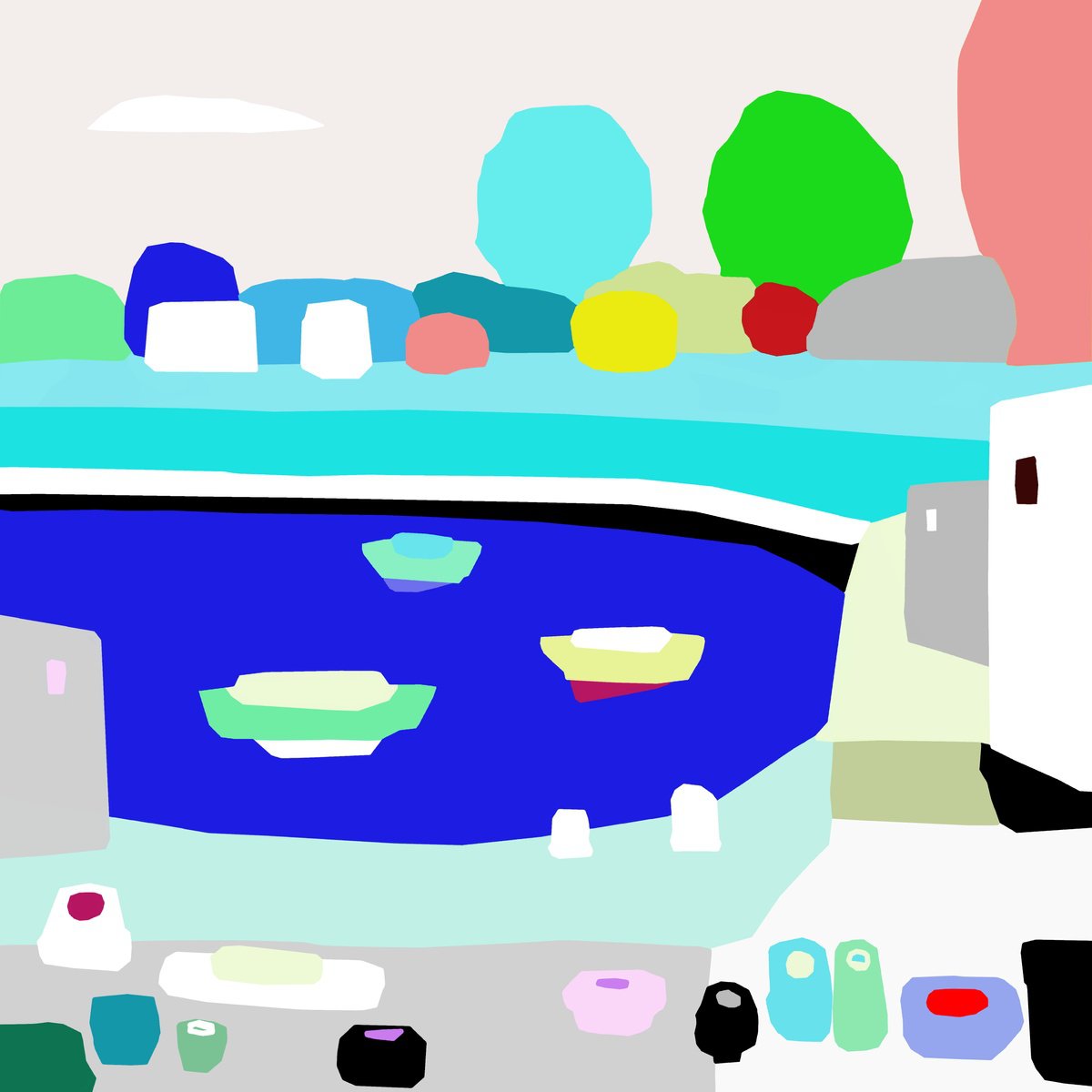 Impressionistic Landscape Giclee Print By Alejos, 17 X 17, The Port, Original Artwork