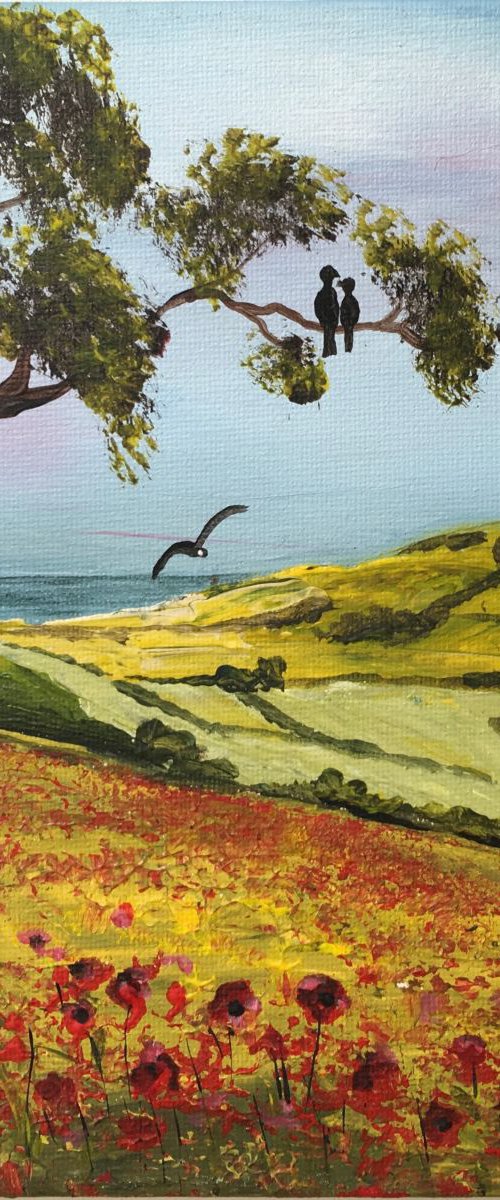 The poppy field on a square canvas by Marja Brown