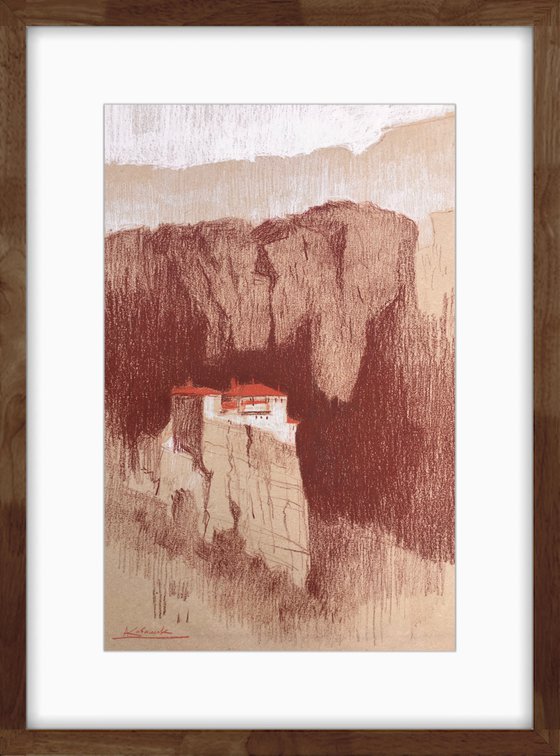 Original graphics painting “Meteora. Greece”