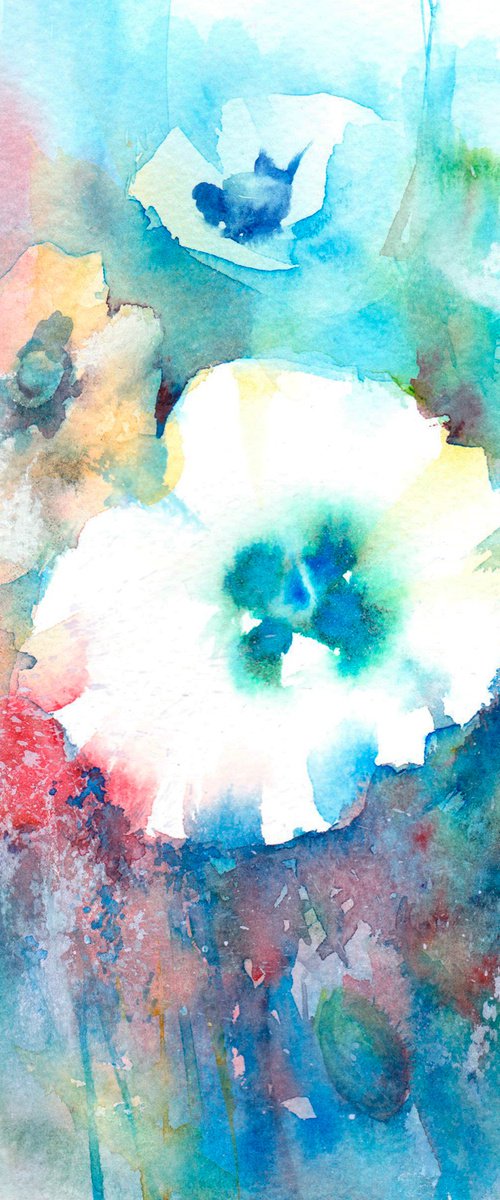 White Poppy, Poppy painting, Original watercolour, Floral Painting, Floral Art, Floral Landscape by Anjana Cawdell