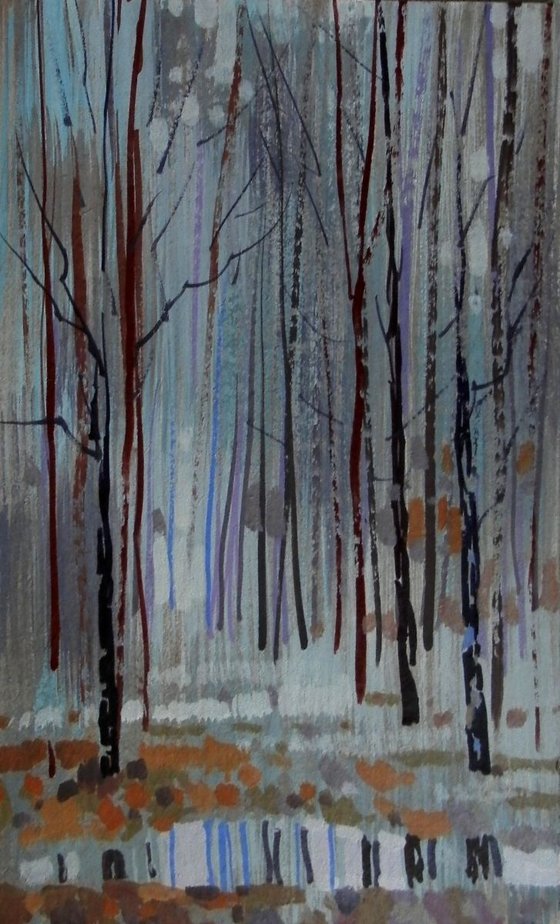 Silver Forest, original painting 30x19 cm