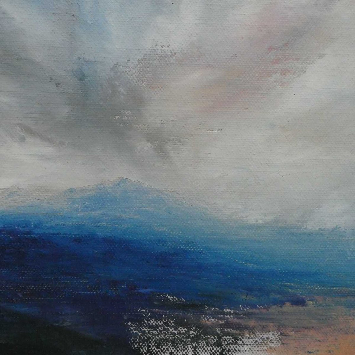 Expressive Landscape Acrylic Painting By Oconnart, 10 X 10", Misty Hills, Original Artwork