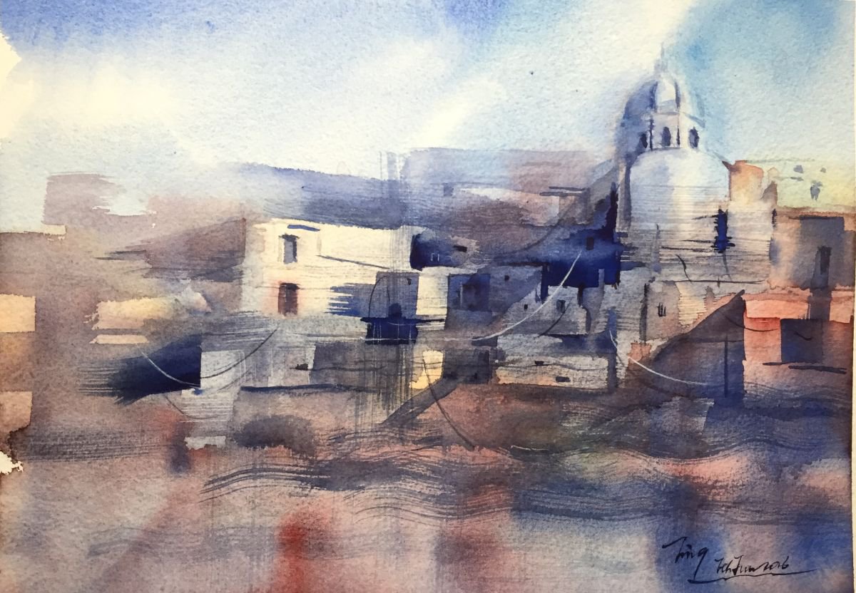 Impressionistic Cityscapes Watercolour By Jing Chen, 15 X 11, City Of Dreams, Original Artwork