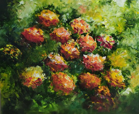 Orange flowers, original oil painting, floral art, gift idea