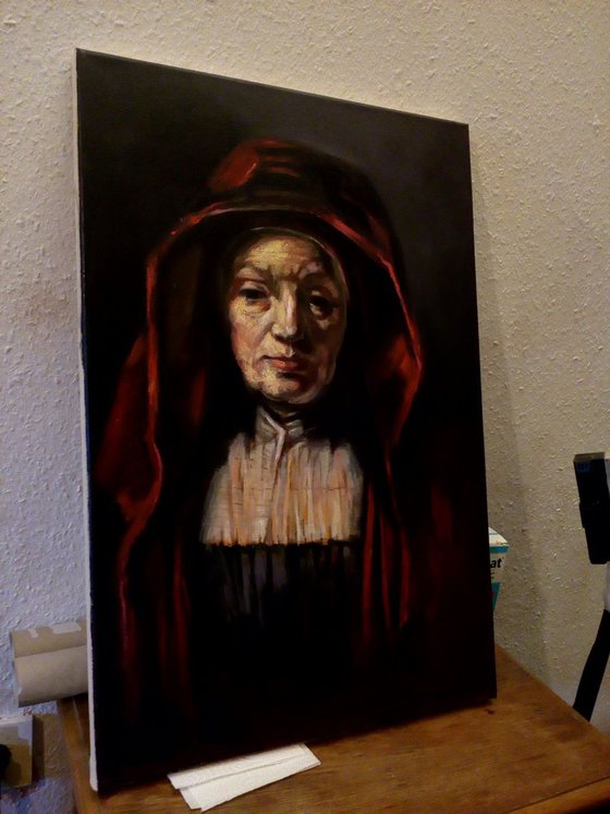 Old Woman inspired from Rembrandt Painting " Mother of Rembrandt " - Oil Painting 40 x 60cm