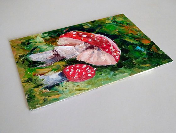 Mushrooms Painting Original Art Fly Agaric Artwork Mushroom Still Life Wall Art