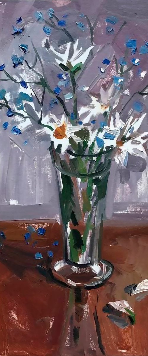 Daisy flowers. Original oil painting 8 by 12" by Natalia Miasnikova