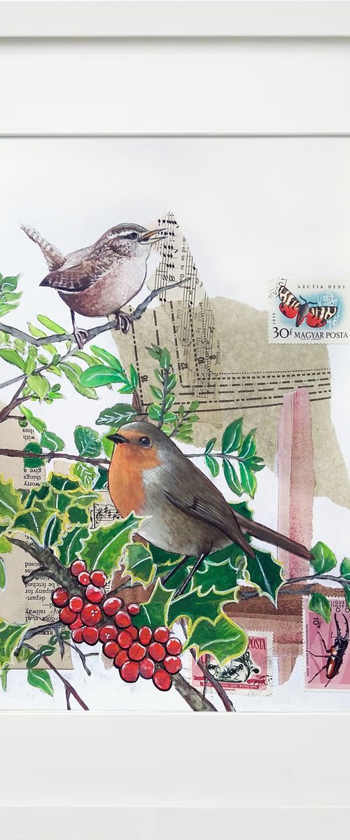 The Robin and the Wren -  Framed ready to hang original artwork by Carolynne Coulson